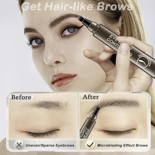 Image of Eyebrow Pencil, Waterproof Microblading Eyebrow Pencil with a Micro-Fork Tip Applicator Creates Black Fine Sketch Liquid Eye Brow Tattoo Tint Pen (brown)