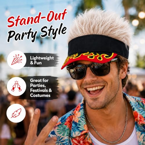 Image of Mens Visor with Hair Fake Hat with Hair for Men Funny Golf Hats Wig Hat Spiked Adjustable Baseball Cap