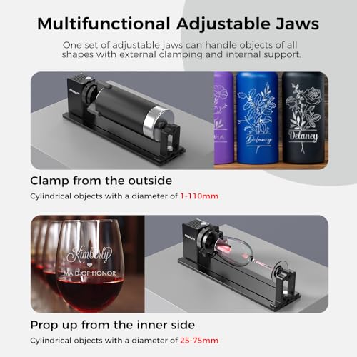 Official Creality Rotary Kit Pro, Laser Rotary Roller 4 in 1 Multi-Function Engraving Accessories for Laser Engraver, Jaw Chuck Rotary for Engraving Cylindrical Objects, Wine glass, Baseball Bat, Ring