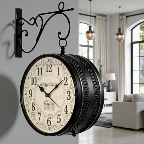 Image of Vintage Clock Handcrafted Double Side Black Wall Clock 1 Year Warranty / 65701-8-HH