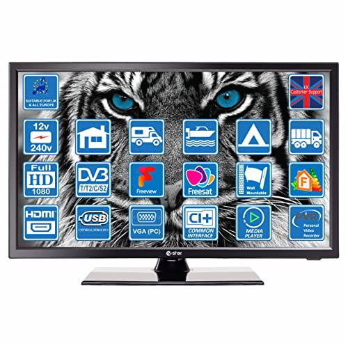 eSTAR 22 Inch 12 Volt LED Digital Full HD 1080p TV DVB-T2 /C/S2 Freeview, Freesat or Cable. 12V 240V 2 x USB with PVR & Media Player, 3 x HDMI, PC Monitor, Motorhome, Caravan, Boat, Kitchen (TV) …