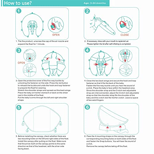 Mambobaby Float Self-Inflating Baby Swim Float With Canopy, Newest Compressible Folding Pool Baby Float, Upgrade Soft Waterproof Skin-Friendly Material Toddler Swim Float (Standard Edition) #TOP4