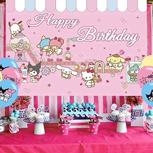 Cute Anime Birthday Party Decoration,Keroppi, Kitty, Melody Party Photo Background 5 x 3 FT and 18 Pcs Balloon,Merch Party Backdrop Supplies by ELZEM - Used condition - Image 7