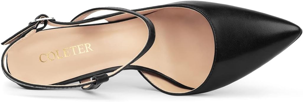 COLETER Women's Slingback Pumps 4IN Buckle Ankle Strap Sandals Closed Pointed Toe Office Work Wedding Shoes - Image 7