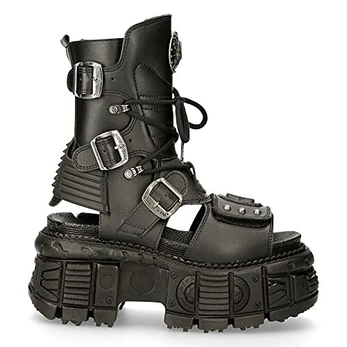 New Rock Ankle Boots BIOS107-V1 TANK Black VEGAN Leather Men's Gladiator Goth Punk Platform Sandal2