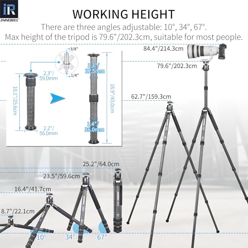 INNOREL 10-Layer Carbon Fiber Compact Tripod KT364C Professional 36mm Tube Heavy Duty Camera Stand for Digital DSLR Video Camcorder with 52mm Low Profile Panoramic Ballhead Center Column Load 30kg by INNOREL - Image 6