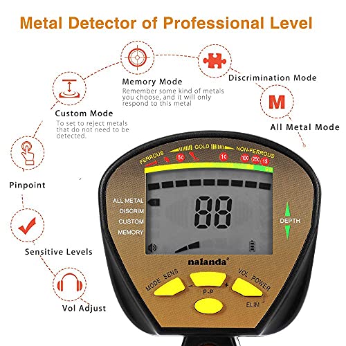 Image of NALANDA 18KHz Metal Detector with All-Metal, Discriminate, Custom and Memory Mode,Pinpoint, Stable Detection Depth, Automatic Tuning, Variable Tones (Extra Foldable Shovel, Headphone).