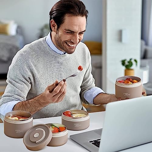 Image of 4 Container Insulated Lunch Box Set Food Lunch Container Bento Box Snack Box for Picnic & Office (Royal Brown)