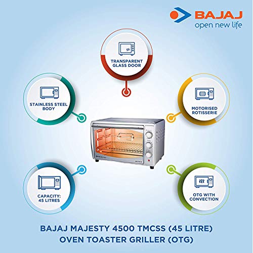 Image of Bajaj Majesty 4500 TMCSS 45-Litre Oven Toaster Grill (Silver)
