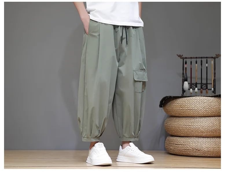 Chinese Style Loose-fit Wide-Leg Cargo Pants for Men Summer Thin Casual Vintage Pants4