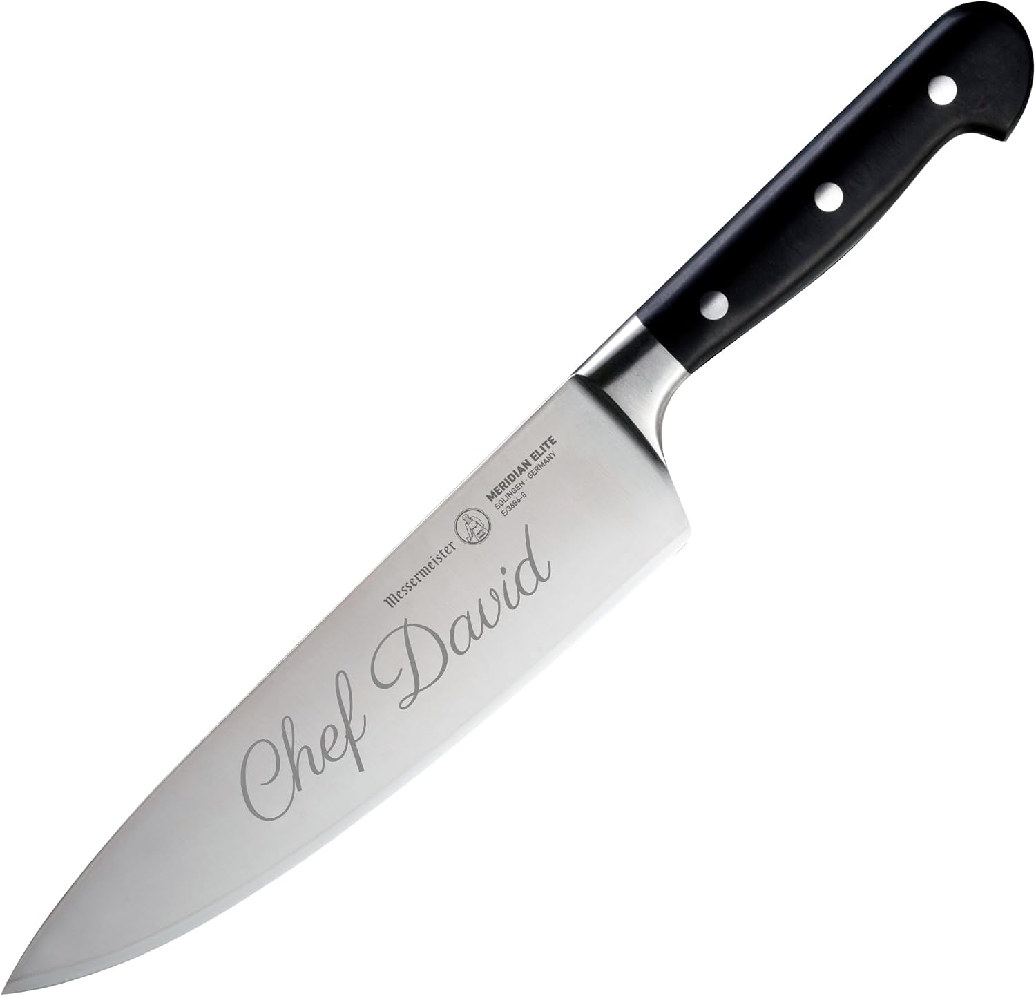 Messermeister Meridian Elite 8” Traditional Chef’s Knife - with Optional Custom Engraving - Fine German Steel Alloy Blade - Great Personalized Gift - Rust Resistant & Easy to Maintain