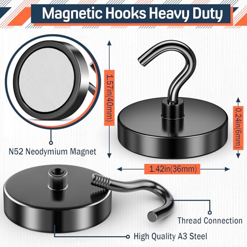 Image of FINDMAG 6 Pack Black Magnet Hooks, 150LB+ Magnetic Hooks for Cruise Cabins