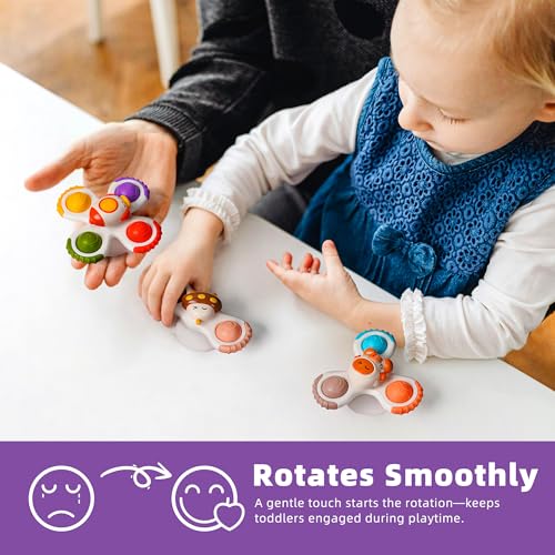 Image of LiKee Strong Suction Cup Fidget Rotating Sensory Bath Toys for Baby Christmas Stocking Stuffers, Airplane Car Travel Table & Window Toys for Toddler Boys and Girls, 10+ Months