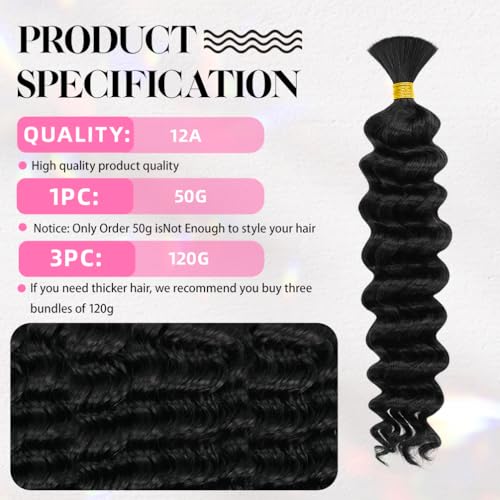 10 Inch Deep Wave Human Braiding Hair for Boho Braids – 50g 1 Bundles/Pack Pink 100% Unprocessed 12A Brazilian Virgin Human Hair Bulk, No Weft, Wet & Wavy Curly Extensions — view 5