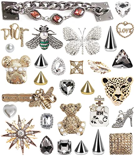 UliUli Designer Croc Charms Bling Croc Jewels for Shoe Decoration Charms Clog Diamond Rhinestone Trendy Jewelry Charms Crocks Assecories for Women Teen Girls Adults 30 Set