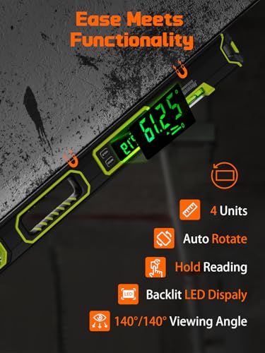 Image of Mecurate 10-Inch Digital Level, Portable Electronic Angle Finder with Backlit Display, ±0.1 Accuracy, Magnetic Base, 4 Measurement Units, Compact Torpedo Smart Level Tool for DIY & Professional Use