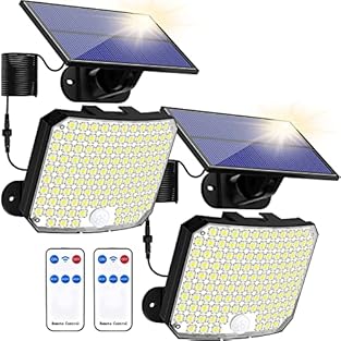 ☀ [Solar Security Light Outdoor]: 118 ultra-large LED chips with high concentration performance and lens with high light conductivity. 6000K cool white light, 80% higher brightness up to 650LM. Arched lighting panel with an effective lighting area up...