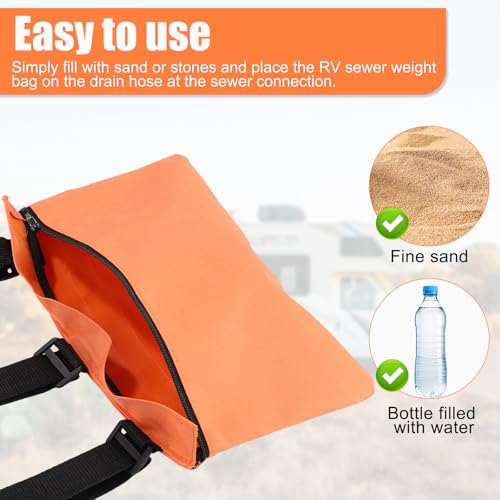 Image of RV Sewer Weight Bag, 600D Oxford Cloth Camper Trailers Sewer Support Bag RV Hose Fastening Device with Reflective Strip RV Sewer Weights Hold Down Accessories, Reduce Accidental Spillage (Orange)