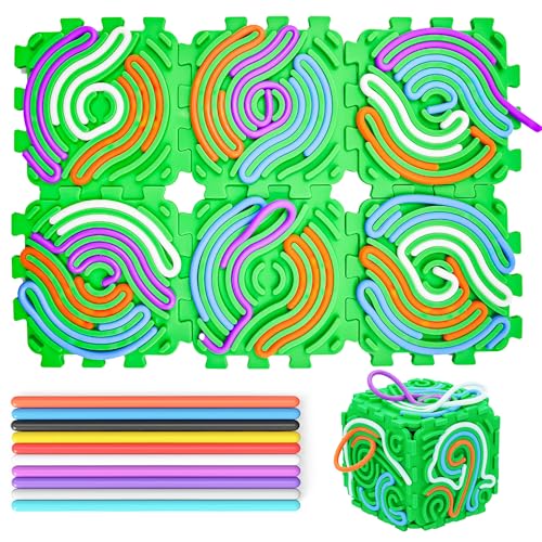 6PCS Silicone Sensory Activity Board,Silicone Fidget Travel Toys Adults Toddler,Sensory Fidget Board with 20 Strings for Autism,ADHD,Silent,Stress,Anxiety,Calming,Focus