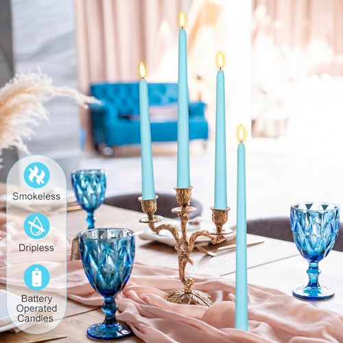 Image of Rossesay 24 Pcs Flameless LED Taper Candles Battery Operated Candle 8.5 inch, 9.65 inch, 10.8 inch, 12.8 inch Flameless Candlesticks Flickering for Christmas Church Wedding Indoor Decoration(Classic, Turquoise)