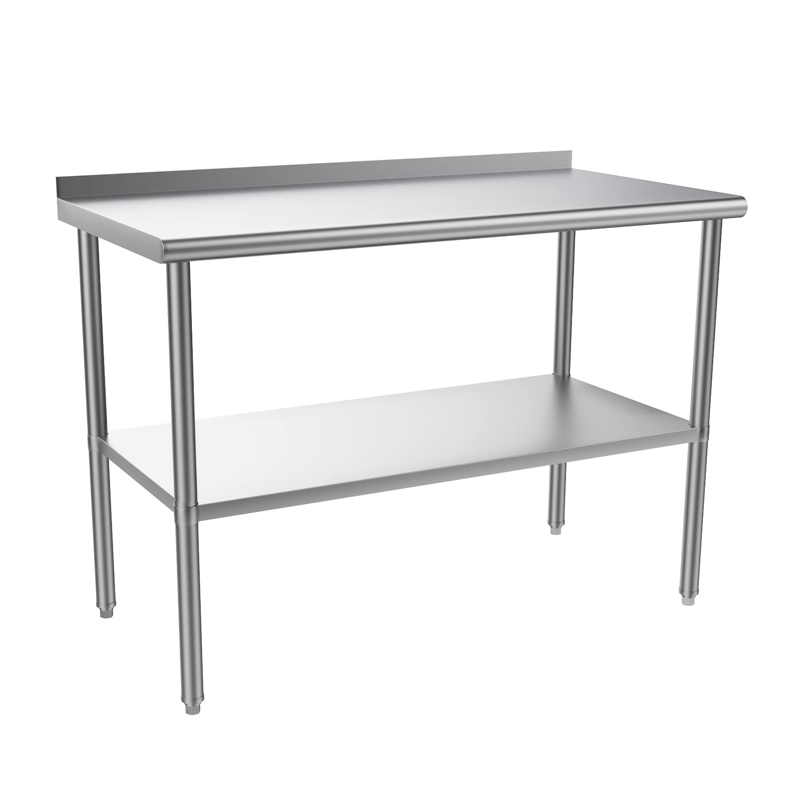 ROVSUN 48'' x 24'' Stainless Steel Table for Prep & Work,Commercial Worktables & Workstations, NSF Heavy Dut Metal Table with Adjustable UnderShelf &