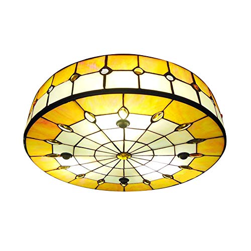 LITFAD Tiffany Style Flush Mount Ceiling Light Round Shade Yellow Stained Glass LED Ceiling Lamp Hand-Made Art Deco Ceiling Hanging Light for Bedroom Living Room Hotel - 12