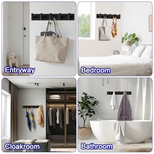 Bntuk Coat Rack Wall Mount - 5 Coat Hooks, Towel Racks for Bathroom Robes Bags Keys, Hat Rack Wall Towel Hooks Organizer Essential (Black)