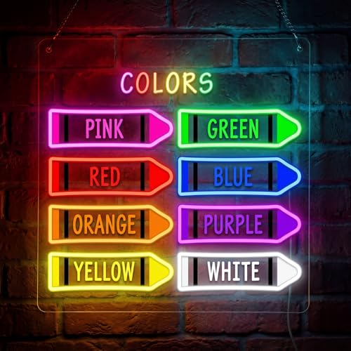 Image of Retisee 15.8 x 11 Inches Classroom Crayon Colors Neon Sign Back to School Colorful LED Neon Sign Crayon Wall Door for Classroom Playroom Kindergarten Hanger Decor