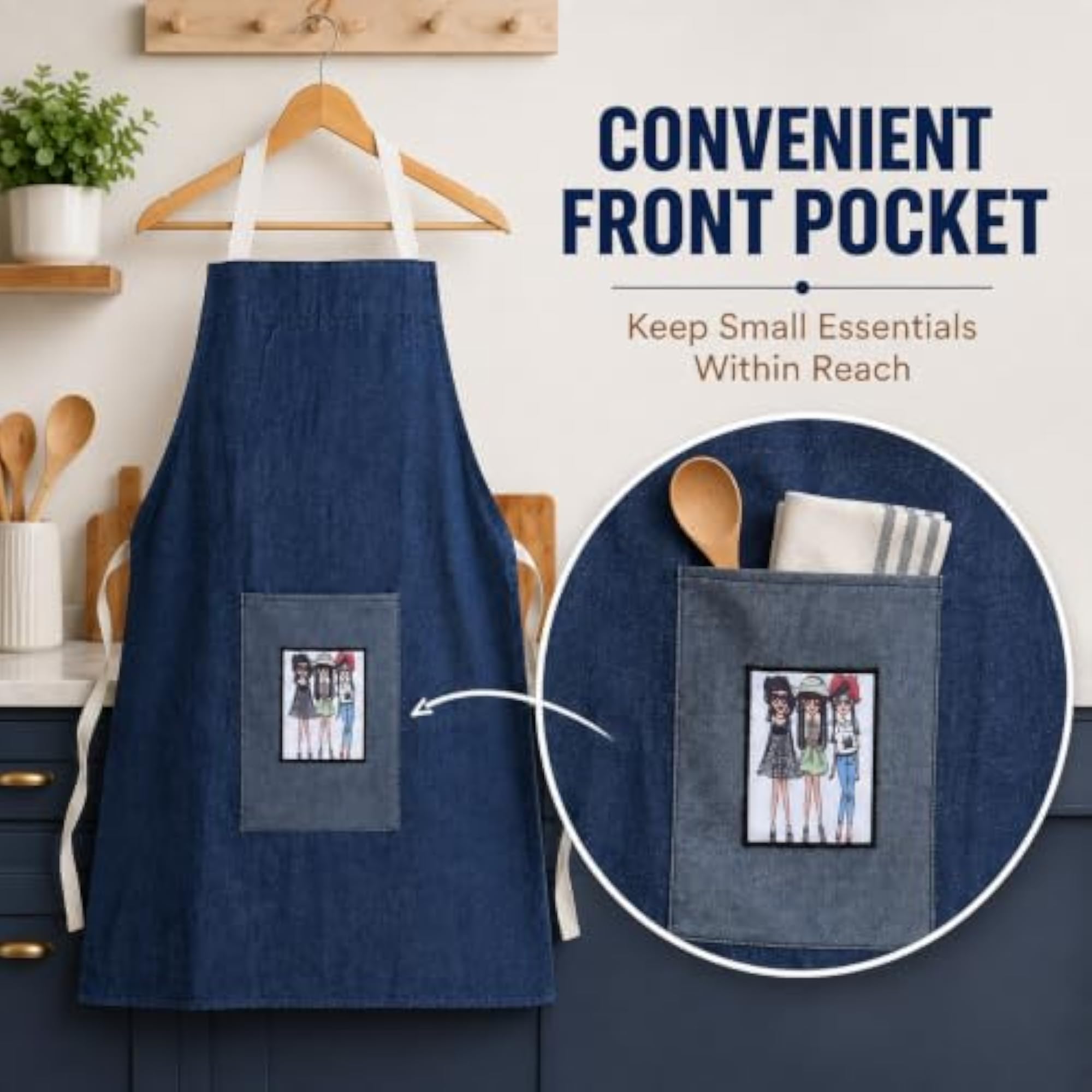 Denim Apron for Kitchen with Waterproof Back Layer