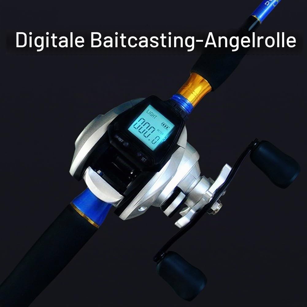 Elektrische Baitcast-Rolle mit Digitalanzeige, digitales Angelrolle, wiederaufladbar, Hintergrundbeleuchtung, Bissanzeiger, kleiner Bildschirm