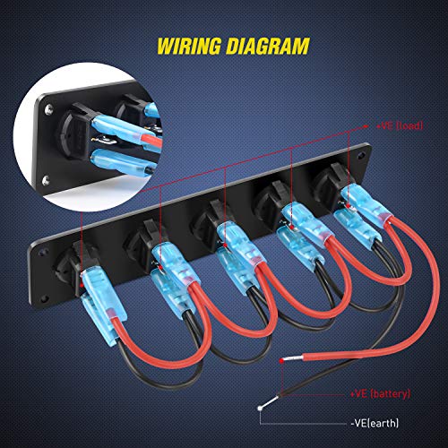 image for Nilight 5 Gang 3 Pin Rocker Switch Panel Waterproof On-Off Toggle Swit