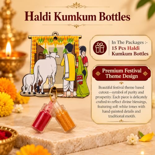 Image of CraftVatika Haldi Kumkum Return Gifts in Diwali Bulk Gifting Festive Decor, Pasupu Haldi Bottle Set, Thamboolam Return Gifts for Wedding, Rakhi, Navratri Diwali Gift for Family and Friends (15 Pcs)