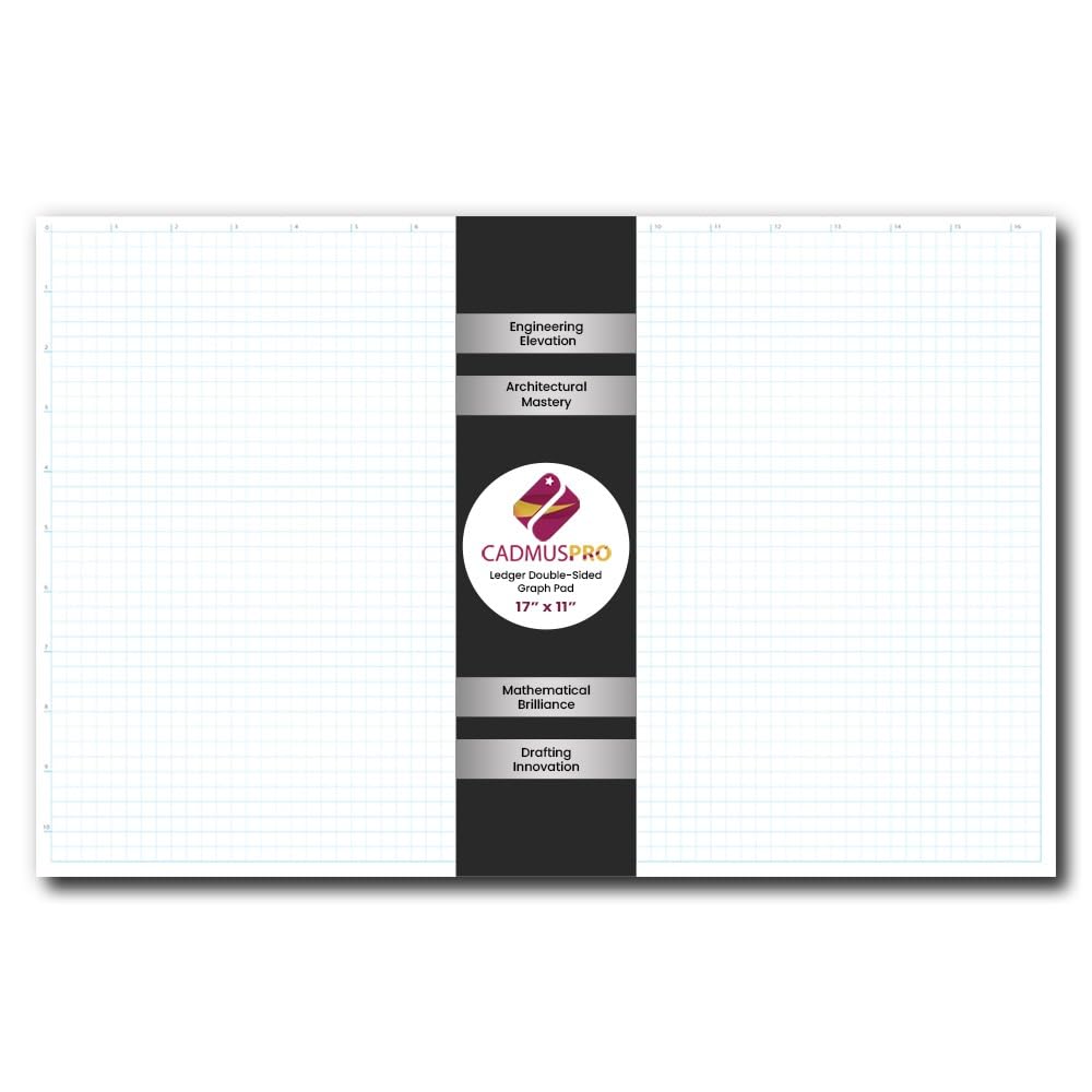 Ledger 17"x11" Large Premium Graph Pad, ¼” Quad-Ruled Grid, 21-Gram Thick Paper, Inch-scale, 50 Sheets/Pad, Top Glue Binding. Sketching & Drafting (1, White)