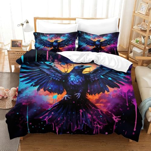 Parure de lit ailes de corbeau housse couette microfibre 3D 140x200 légère