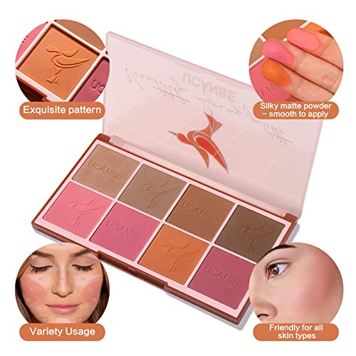 Ucanbe 8 Color Blush Contour Makeup Palette - Versatility Face Shaping, Pigmented Matte Smooth Natural Long Lasting Powder Bronzer Blushing Pallet #TOP3