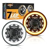 Auxbeam 7 Inch LED Headlights Black H6024 with DRL & Turn Signal & Start-up Gradient Welcome Light Replacement for 1997-2018 Jeep Wrangler JK JKU TJ LJ CJ, DOT Approved Anti-glare 7