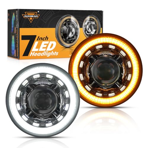 Auxbeam 7 Inch LED Headlights Black H6024 with DRL & Turn Signal & Start-up Gradient Welcome Light Replacement for 1997-2018 Jeep Wrangler JK JKU TJ LJ CJ, DOT Approved Anti-glare 7
