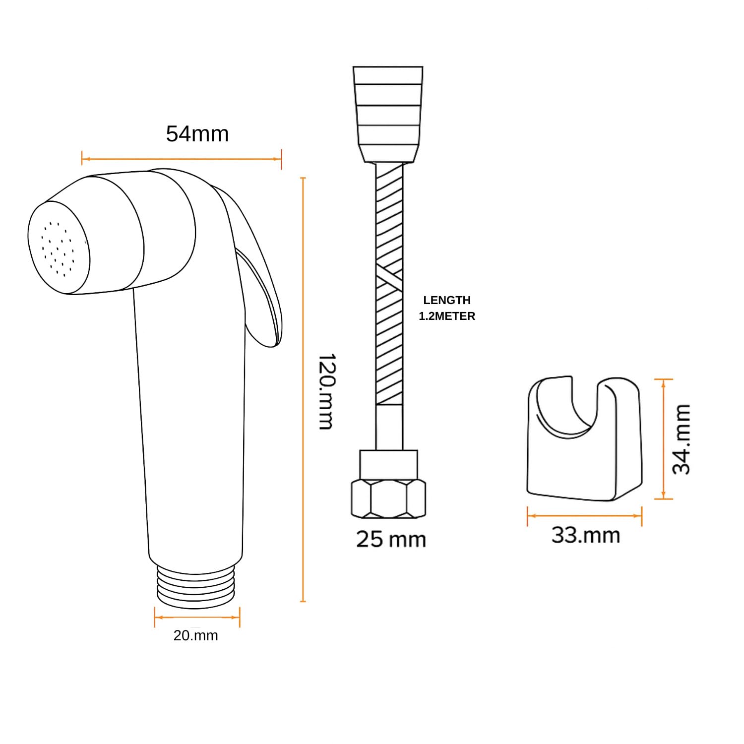 HOMEMATES White ABS Handheld Bidet Spray Set for Toilet, High-Pressure Jet Sprayer with 1.2m Hose, Leakproof Nozzle, Wall Hook & Screws for Bathroom Hygiene
