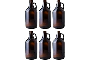 FastRack Set of 6 - 1/2 gal (64oz) Amber Beer Growlers -...