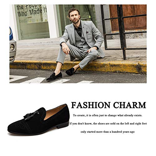 Men's Vintage Velvet Embroidery Noble Loafer Shoes Slip-On Loafer Smoking Slipper Tassel Loafer, Black/04, 12 Us #TOP5