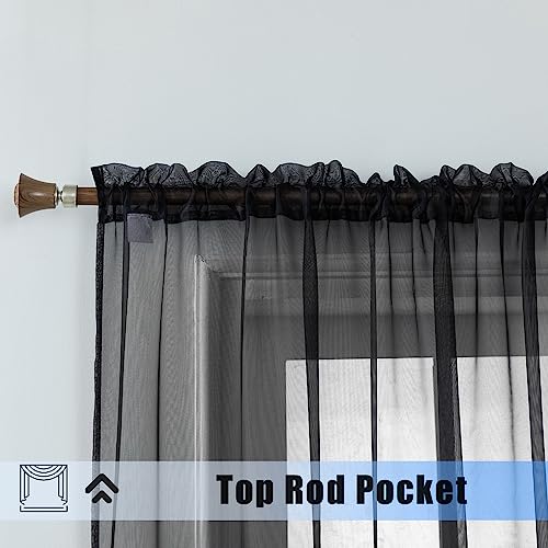 Wpm World Products Mart Black Window Sheer Treatment Panels Beautiful Rod Pocket Voile Elegance Curtains Drapes For Living Room, Bedroom, Kitchen Fully Stitched, Set Of 2 (Black, 84" Inch Long) #TOP1