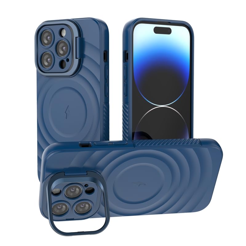 Image of LuxuryKase Shockproof Case for iPhone 15 Pro | Ripple Pattern | Camera Protection | Inner Velvet Fabric Lining | Protective Cover with Enhanced Grip & Wireless Charging Support - Blue