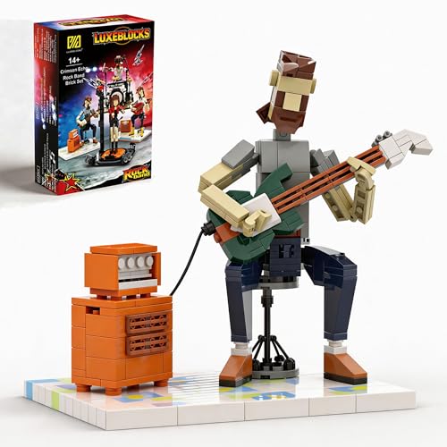 LUXEBLOCKS Electric Guitar Building Set - 323-Piece DIY Model Kit with Botanical & Crystal Accents, Buildable Desk Decor for Adults, Music-Themed Collectible for Guitar Lovers & Tech Fans Ages 14+