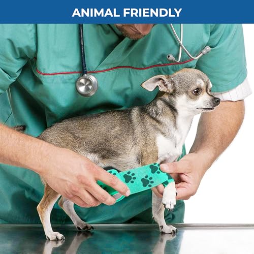 Image of Self Adhesive Bandage Wrap - Pack of 12 Assorted Colors, Breathable & Water-Resistant Vet Wrap for First Aid, Sports Injury, Body Sprains, & Pets (2 Inch Paw Print Multicolor - 09 Pack)