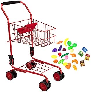 Toy Shopping Cart for Kids and Toddler - Includes Food - Folds