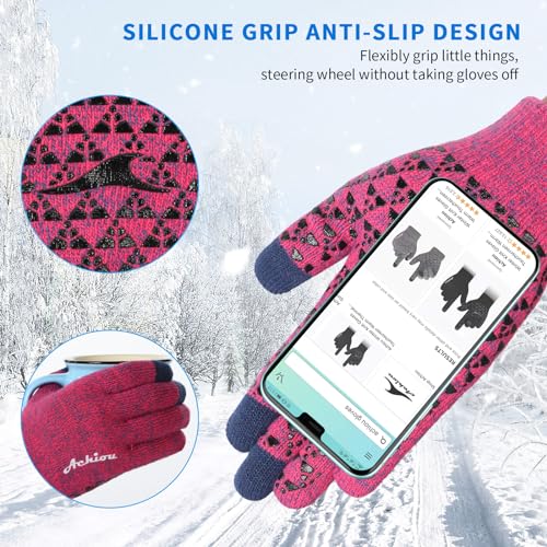 Image of Achiou Winter Gloves, Glove for Men Women, Upgraded Touch Screen Texting Warm Running with Thermal Soft Knit Lining