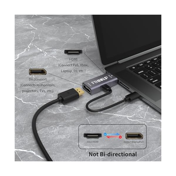 FThinkup Upgrade HDMI to Display Port Adapter 4K@60Hz, HDMI Male to DisplayPort Female Adapter, HDMI to DP Adapter, Compatible with MacBook, Mac Mini, PS4/5, Xbox X Series/S, AMD, NVIDIA GPUs - Image 6