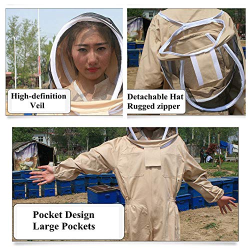 Ultralight Beekeeper Suit with Fencing Veil Beekeeping Supplies Professional Cotton Full Body Beekeeping Protective Gear (M)