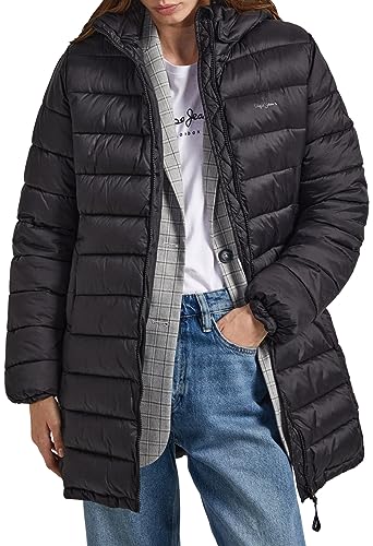Pepe Jeans Maddie Long Puffer Jacket, Negro (Black), M para Mujer