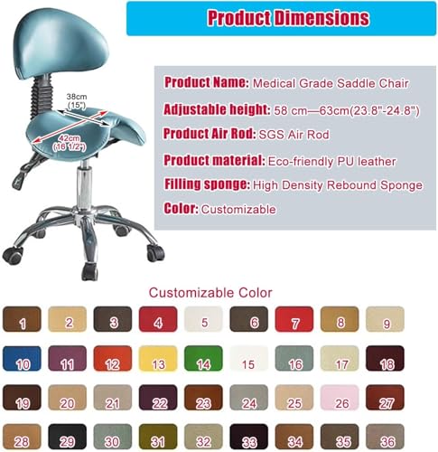 Tabouret selle ergonomique réglable avec dossier pour dentiste et esthéticienne